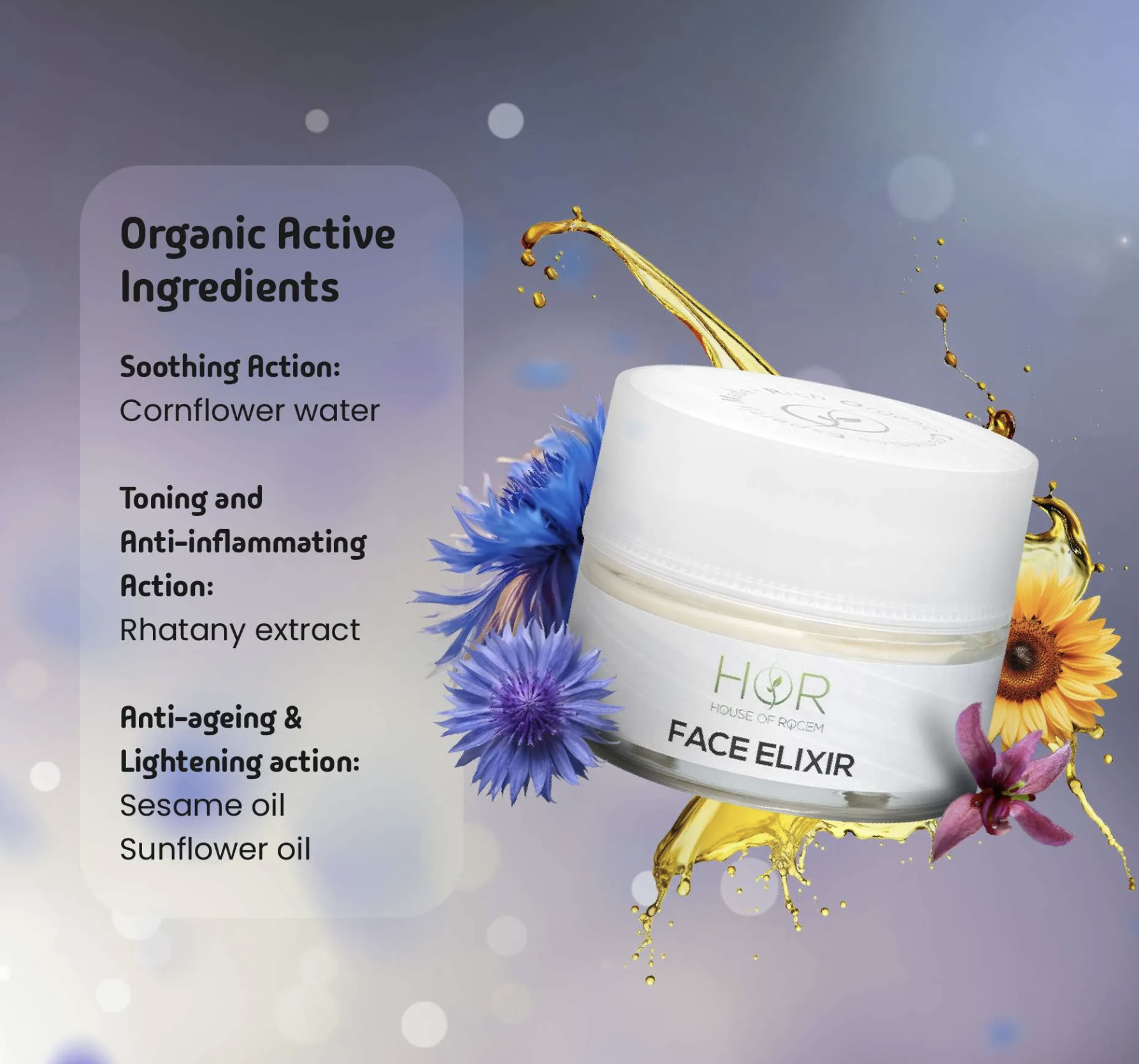 Face Elixir with Bachelor button Flower water extract – 50ml - Image 3